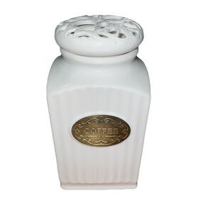 THL Vintage White Ceramic COFFEE Canister Jar Farmhouse French Country Kitchen